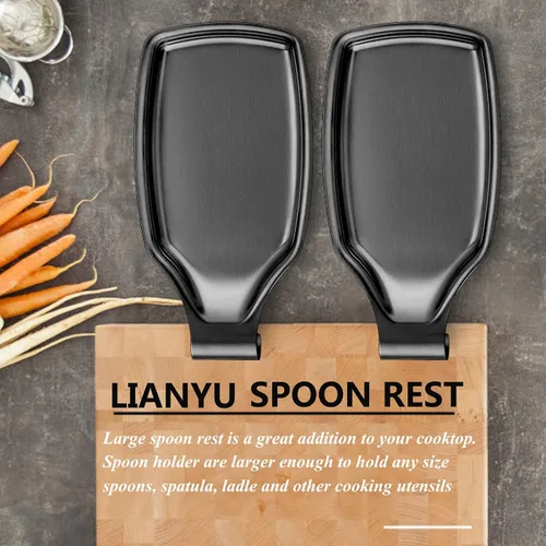 Miniatura 2 de LIANYU Soporte de cuchara negro para encimera de cocina, cuchara de acero inoxidable para estufa, soporte para utensilios de espátula con parte