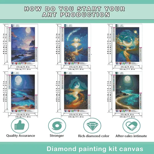 Miniatura 2 de DOTZSO Paquete de 6 pinturas de diamantes 5D para adultos, kit DIY de arte completo de diamantes con arte de cristal y manualidades para AB Moon Lake