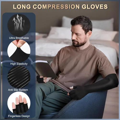 Miniatura 3 de Guantes largos de compresión de cobre para artritis para mujeres y hombres, guantes médicos de compresión para brazos y manos, guantes de presión