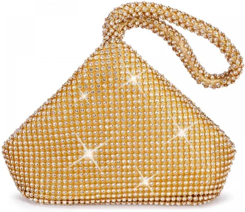 Bolso de noche para mujer, con diamantes de imitación brillantes, triángulo, cadena de diseño, bolso de mano para fiesta, graduación, boda