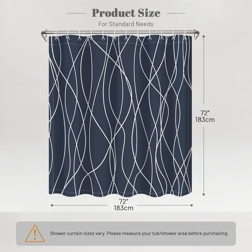 Miniatura 7 de Juego de cortinas de ducha azul egeo para baño con ganchos, cortinas de baño decorativas repelentes al agua y lavables con rayas blancas, 72 x 72