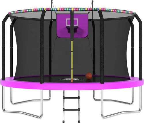Miniatura 11 de ACWARM HOME Trampoline Outdoor 8FT 10FT 12FT 14FT 15FT 16FT Trampoline with Basketball Hoop and LED Lights, Recreational Trampolines for Kids and