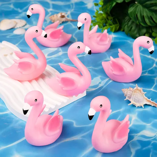 Miniatura 2 de Patos de goma de flamenco rosa, 12 juguetes de baño de flamenco a granel para niños, decoración de pastel de pato de goma flamenco pequeño, premios