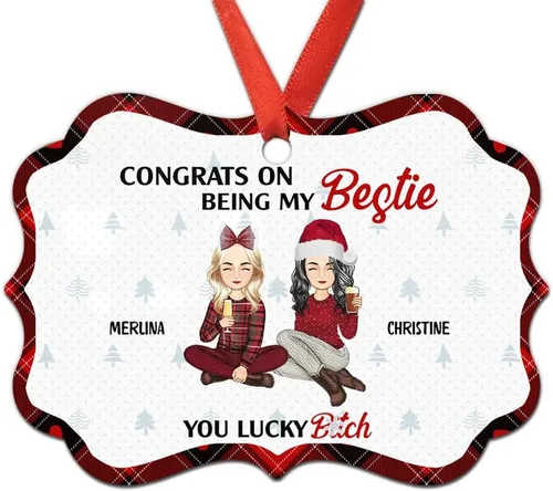 Miniatura 17 de Adorno personalizado con texto en inglés «Best Friend are Hard to Find Because The Very Best is Already Mine», adorno de Navidad personalizado 2023
