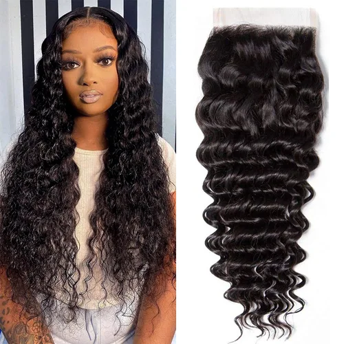 Miniatura 15 de Cabello humano rizado con cierre de encaje de 4 x 4, cabello humano prearrancado Jerry rizado ondulado 12A sin procesar brasileño virgen cierre