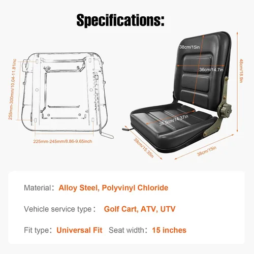 Miniatura 5 de Asiento de tractor de suspensión de PVC con ángulo de respaldo ajustable de 140° Negro Se adapta a carretilla elevadora de excavadora, tractor