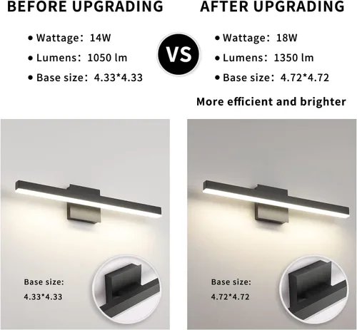 Miniatura 7 de JOOSSNWELL Lámpara de iluminación LED para tocador de baño, barra de luz de baño moderna, 23.62 pulgadas, color negro, 18 W, 4000 K
