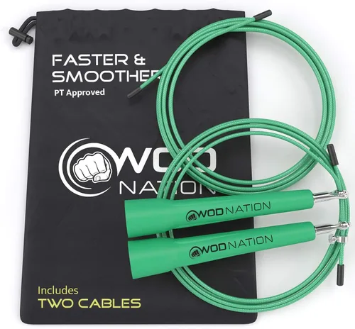 WOD Nation Cuerda de saltar de velocidad ajustable para hombres, mujeres y niños - Cuerda de saltar de fitness ultrarrápida perfecta para boxeo,