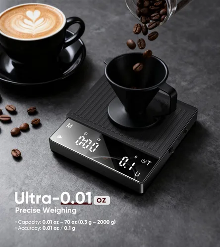 Miniatura 4 de Báscula de café recargable con temporizador, mini báscula de café expreso de 4.4 lbs/0.00 oz de alta precisión para café expreso y café, báscula