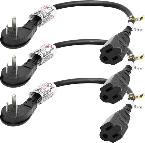 Miniatura 9 de FIRMERST 1875W Cable de extensión de enchufe plano de perfil bajo 1 pie 14AWG 15A Blanco