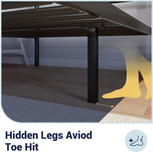 Miniatura 5 de Allewie Armazón de Cama de Plataforma Metálica Tamaño Individual de 14 Pulgadas con Cabecera y Piecera, Almacenamiento Debajo de la Cama, Soporte