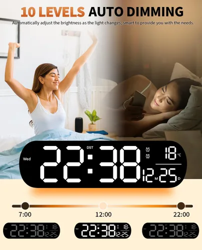 Miniatura 6 de Reloj de pared digital grande de 14", cuenta regresiva, alarma, LED grande, 11 colores RGB, temperatura para sala de estar, aula, escritorio, regalo