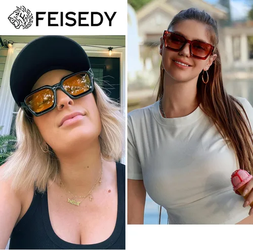 Miniatura 10 de FEISEDY Gafas de sol cuadradas retro de los años 90 para mujeres y hombres, gafas de sol rectangulares gruesas de moda con protección UV400 B2385