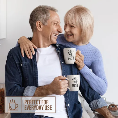 Miniatura 6 de AW BRIDAL Juego de 2 tazas de café novedosas para el 25º aniversario de boda, regalo de Navidad, para el señor y la señora, de 12 onzas, regalos