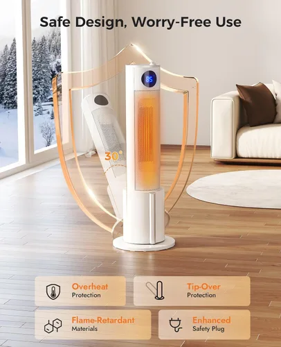 Miniatura 5 de Calentador de espacio con humidificador, calentadores de torre portátiles para uso en interiores, control remoto, termostato ajustable, 3 modos