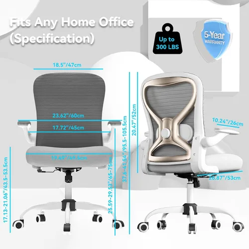 Miniatura 2 de Silla de escritorio de oficina con soporte lumbar ergonómico, cojín de asiento extra grueso, brazos abatibles, respaldo de malla transpirable, silla