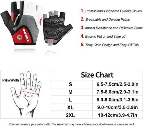 Miniatura 7 de Inbike - Guantes de ciclismo para hombre, 5 mm 0.19 pulgadas, almohadilla de gel absorbente de golpes, antideslizantes, transpirables