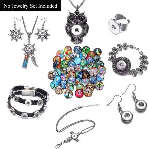 Miniatura 4 de 50 dijes de joyería a presión de 0.71 pulgadas intercambiables, dijes a presión para pulseras de joyería a presión, botones a presión de cristal