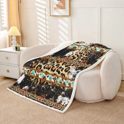 Miniatura 5 de Erosebridal Manta de forro polar de piel de vaca con estampado de leopardo marrón, manta occidental de 50 x 60 pulgadas, manta con estampado de vaca