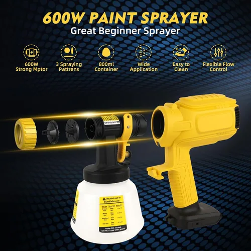Miniatura 2 de Pulverizador de pintura inalámbrico para batería Dewalt de 20 V máximo, pulverizadores de pintura para interior del hogar, HVLP, eléctrico, sin