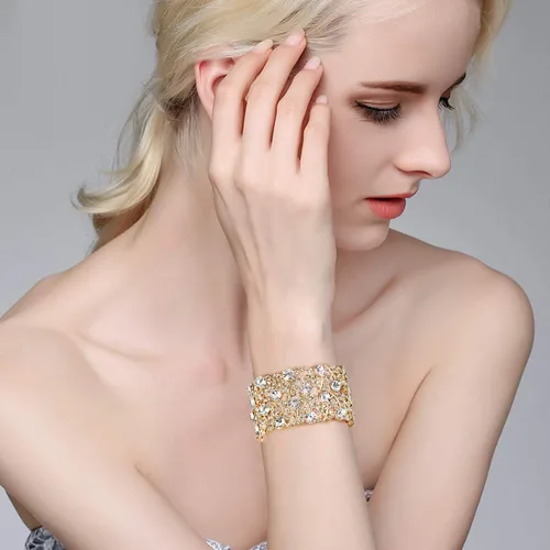 Miniatura 2 de BriLove Pulsera elástica de tenis con racimo de cristal para boda para mujer