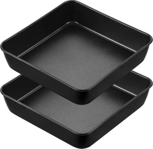 Herogo Juego de 2 Moldes para Hornear Cuadrados de 8 x 8, Molde para Pastel Cuadrado Antiadherente para Horno, Juego de Utensilios para Hornear de