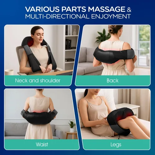 Miniatura 6 de Shiatsu - Masajeador de cuello y espalda con calor, masaje eléctrico de tejido profundo 4D para hombro, espalda, cuello y cuerpo completo, alivio
