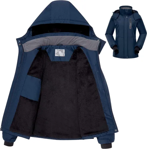 Miniatura 2 de CAMEL CROWN Chaqueta de esquí para mujer, impermeable, cálida, para invierno, con capucha, rompevientos, rompevientos, resistente al viento