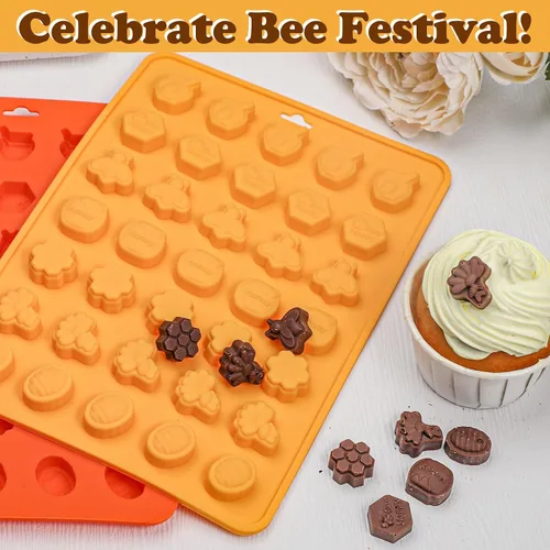 Miniatura 6 de Webake Molde de chocolate para dulces de abeja con 7 formas diferentes, molde de silicona de abeja de 35 cavidades para decoración de cupcakes