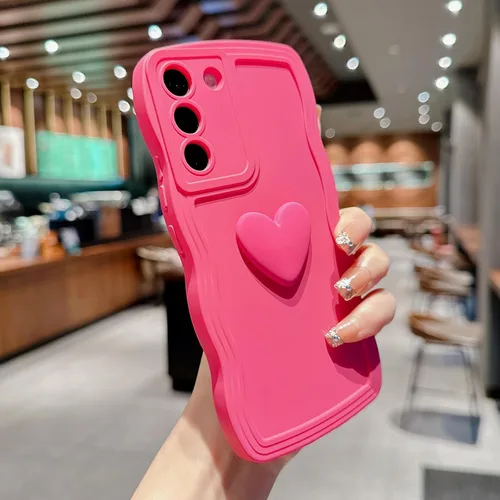 Miniatura 2 de Funda para Samsung Galaxy S22 para mujer, linda funda Kawaii 3D Love Heart color sólido rizado ondulado lente de cámara cubierta a prueba de golpes