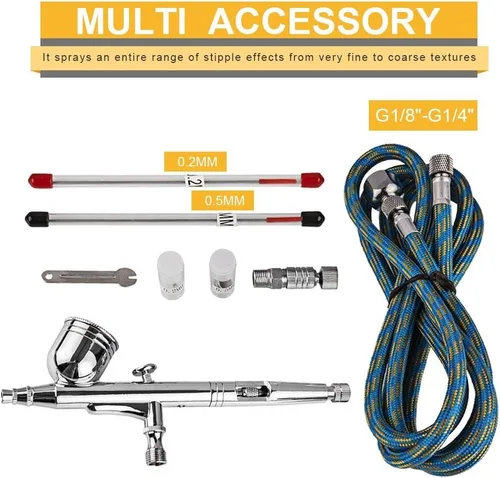 Miniatura 2 de BUYTER Kit de aerógrafo de alimentación por gravedad de doble acción de precisión de 130K 0.2, 0.3 y 0.020 in con manguera de aerógrafo de 6 pies