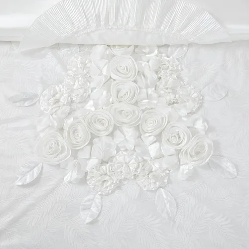 Miniatura 4 de Tache - Juego de edredón de 6 piezas de satén sedoso con volantes de encaje floral blanco perla brillante dulce victoriano glamour lujoso boda