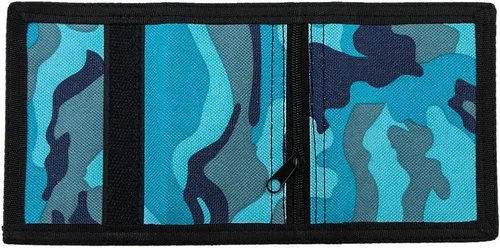 Miniatura 2 de Cartera de lona triple RFID para deportes al aire libre para hombres, lindo monedero con cremallera y bolsillo frontal para niños, color camuflaje