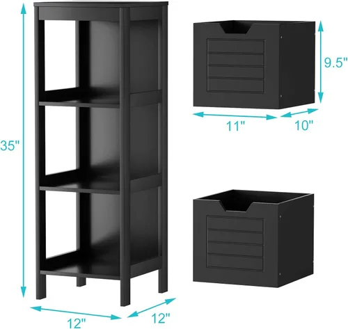 Miniatura 3 de Tangkula Armario de suelo de baño, torre de almacenamiento de madera estrecha con 2 cajones conmutables, almacenamiento lateral multifuncional