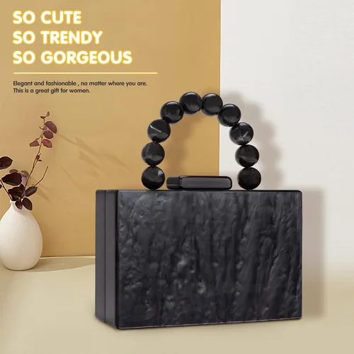 Miniatura 6 de Monederos acrílicos de noche, bolso de mano de mármol para mujer, bolso cruzado con cadena de perlas, formal, boda, fiesta de graduación
