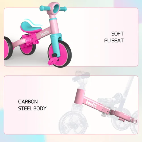 Miniatura 6 de Bautia Triciclo para niños con mango de empuje para niños pequeños de 1 a 4 años, regalo para niños y niñas, bicicleta de equilibrio 5 en 1