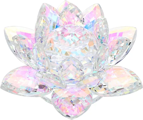 Miniatura 8 de OwnMy Figuras de flor de loto de cristal brillante de 3 pulgadas, adorno decorativo de flor de loto, decoración de loto Feng Shui, pisapapeles