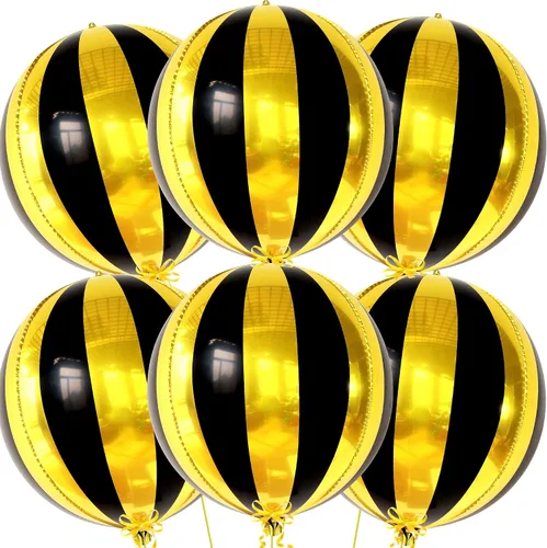 KatchOn, Globos grandes negros y dorados de 22 pulgadas, paquete de 6, decoraciones de graduación negras y doradas 2026 | Globos redondos de esfera