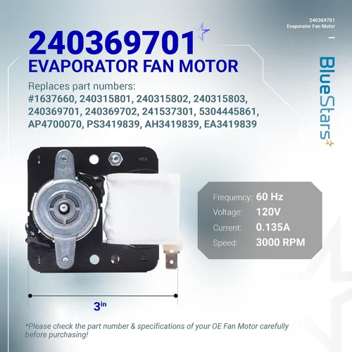 Miniatura 3 de BlueStars Motor de ventilador de evaporador de refrigerador 240369701 actualizado – Compatible con refrigeradores Frigidaire Kenmore Electrolux