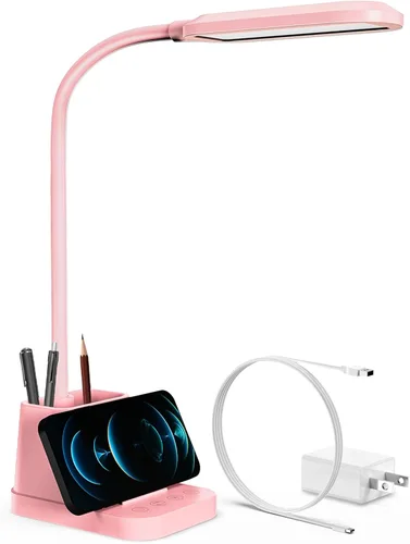 Miniatura 8 de AXX - Lámpara LED blanca de escritorio con puerto de carga USB, luz de mesa con cuello de cisne flexible, 650 lm, soporte para teléfono, soporte