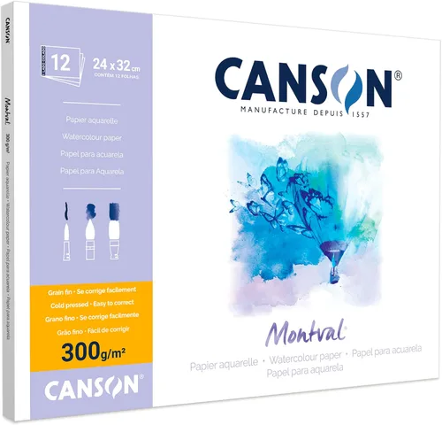 Miniatura 2 de Canson Montval - Bloc de papel de práctica de acuarela de 10.58 oz/m², incluye 12 hojas, tamaño: 9.4x12.6 in, blanco natural y prensado en frío (no)