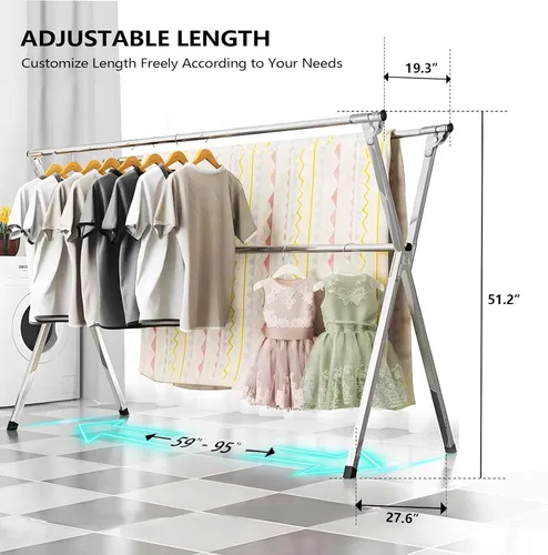 Miniatura 3 de URYAN Estante de Secado de Ropa de 95 Pulgadas, Estante de Secado de Lavandería de Acero Inoxidable Resistente Plegable para Interior y Exterior