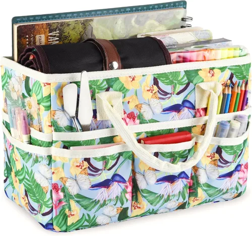 Miniatura 10 de Bolsa de mano organizadora de manualidades con múltiples bolsillos, gran caddy de almacenamiento de arte con asas para arte, manualidades, costura