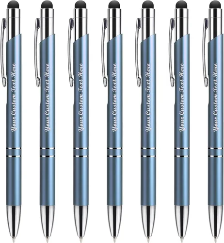 Miniatura 10 de Bolígrafos personalizados con lápiz capacitivo, bolígrafos metálicos personalizados con nombre impreso con tinta negra, grabado con logotipo
