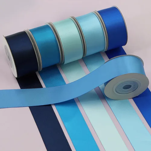 Miniatura 7 de Cinta de satén azul de doble cara para envoltura de regalos, bodas, baby shower, niños, cinta de satén de 6 colores de 1 pulgada x 5 yardas cada una