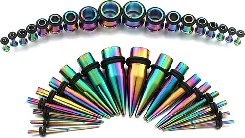 Miniatura 5 de vcmart 14G-00G - Kit de estiramiento de 36 piezas de calibre de oído, tapones cónicos, ojales, acero de grado de implante