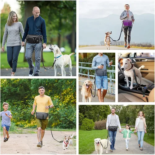 Miniatura 2 de TUDEQU Cinturón 4 en 1 para pasear perros con cangurera grande, riñonera para perro, correa de correa de perro manos libres para perros grandes que