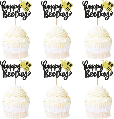 Miniatura 12 de Ercadio 24 piezas de decoración de cupcakes de abeja con purpurina de nido de abeja y miel para temática de abejas, baby shower, niños y niñas