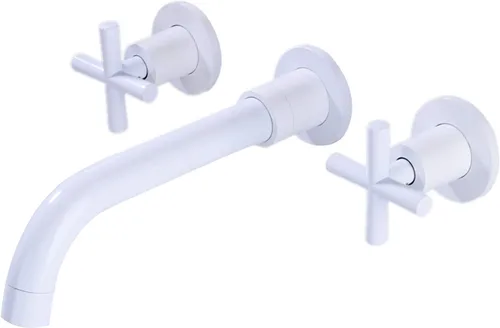 Miniatura 7 de Grifo de baño de montaje en pared, latón antiguo, tres agujeros, montado en la pared, grifo de lavabo con válvula áspera, boquilla giratoria 360, 2