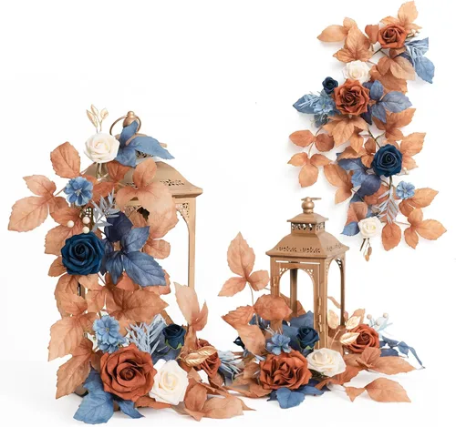 Miniatura 12 de Ling's moment Paquete de 6 guirnaldas de flores artificiales de 2 pies, farol negro y burdeos, centros de mesa de flores, decoración de pasillo